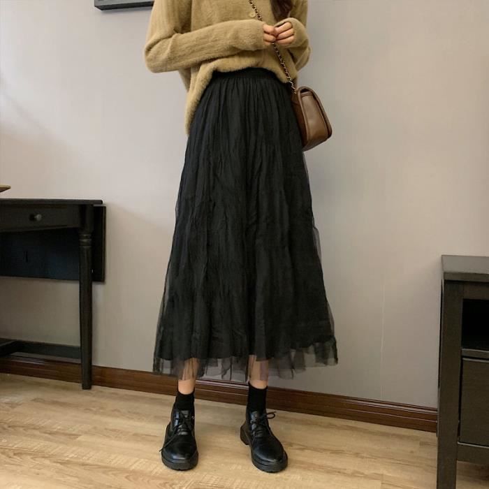 Jupe Longue Maxi Femme à Volants - Taille Élastique Haute - Style Vintage, Décontracté - Pour Bureau, Soirée - Taille S à 5XL