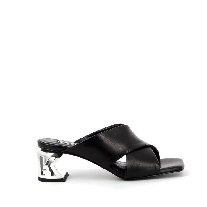 Sandale en cuir noir pour femme Karl Lagerfeld KL30605 Talon carre K Blok de 5 cm Noir Cdiscount Chaussures