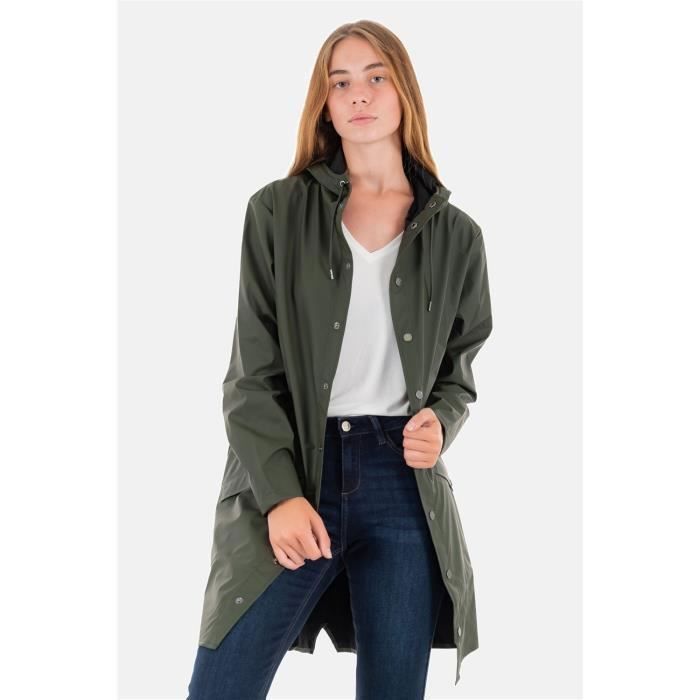 Blouson impermeable Rains Long Jacket 03 Vert Femme RAINS Ideal pour affronter les intemperies
