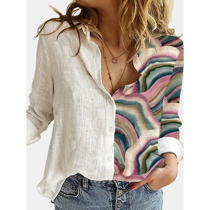 Haut Manches Longues Décontracté Blouse Femme En Coton Mousseline - Manches Longues Avec Boutons - Col V Et Ourlet Asymétrique Chemise Blanche Femme