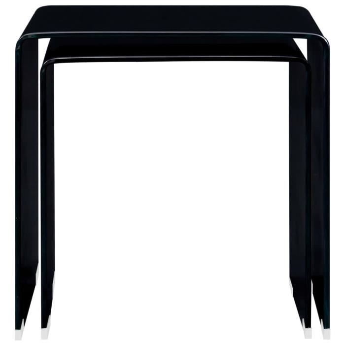 tables gigognes noir ovonni - design contemporain - verre trempé - 42 x 42 x 41,5 cm