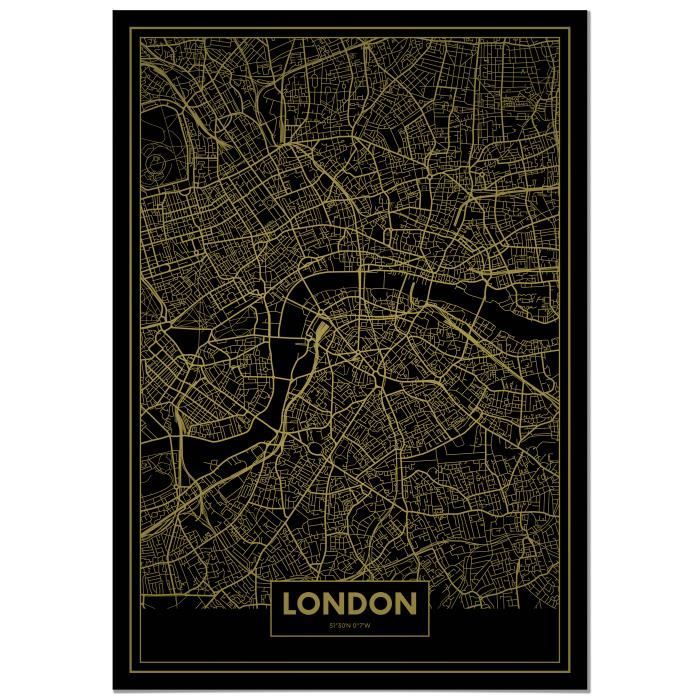 Poster Panorama Carte Or de Londres 50x70 cm - Imprimée sur Poster