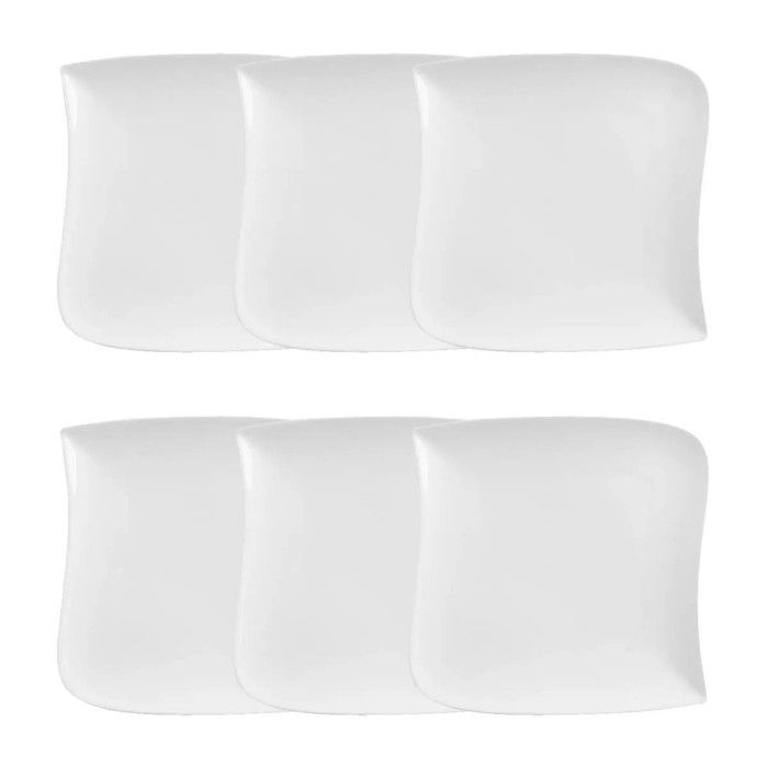Lot de 6 Assiettes Creuses Carrées Vague 21cm Blanc Lot de 6 Assiettes Creuses Carrées Vague 21cm Blanc