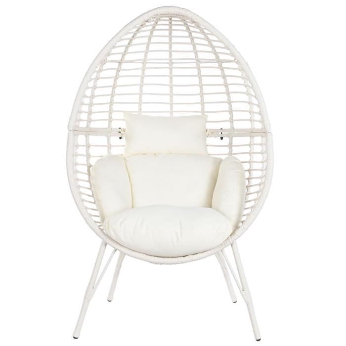 fauteuil de jardin en rotin synthétique et métal avec coussins coloris blanc - longueur 90 x profondeur 65 x hauteur 151 cm