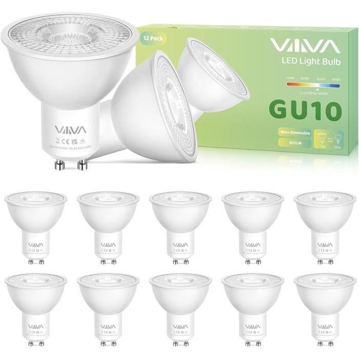 Gu10 Led Ampoule Blanc Froid, 7W 6000K Spot Gu10 Ampoules, (Équivalent
