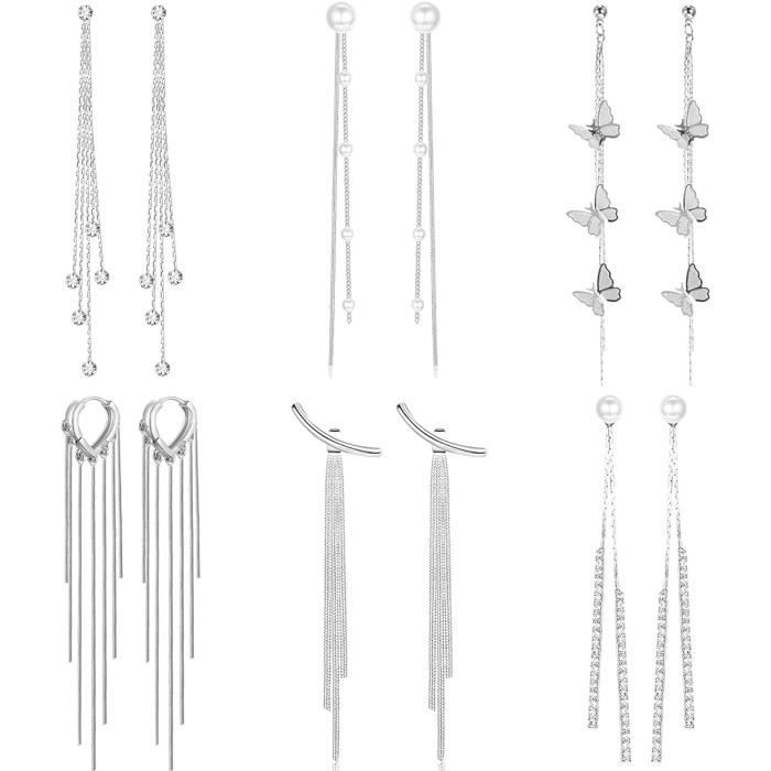 Boucles D'oreilles Pendantes Femme - Cristal Turquoise Et Strass Argent
