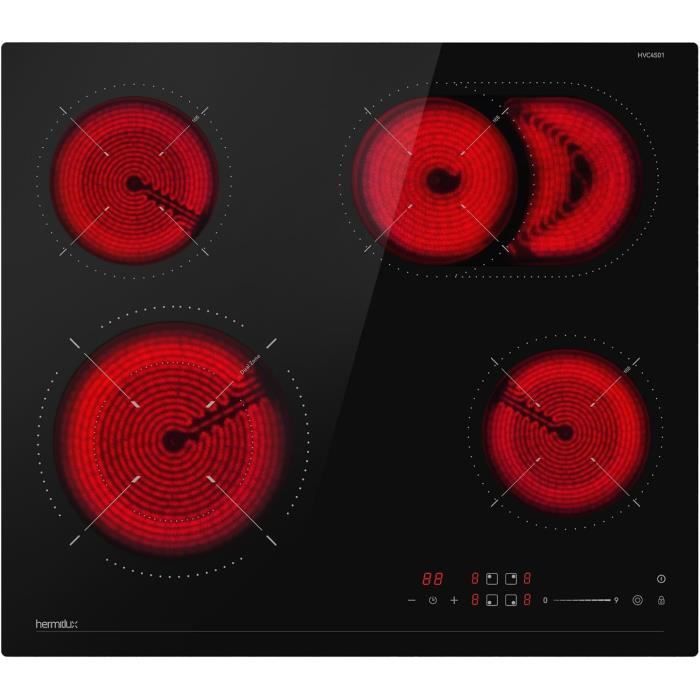 Plaque De Cuisson Vitrocéramique 4 Feux Encastrable 7200W - Zones Duales Et Ovales - Contrôle Tactile