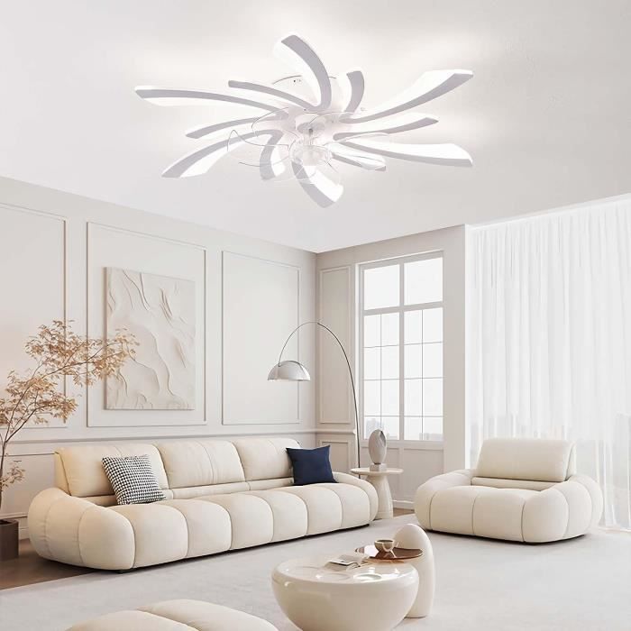 Newday Ventilateur De Plafond Blanc 122cm Avec Lumière LED - Télécommande - 4 Pales Réversibles - Moteur Silencieux