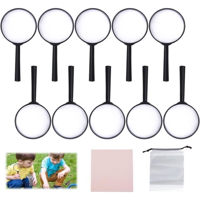 Lot De 8 Loupes Pour Enfants – Plastique, Noir, Pour Exploration Nature, Détective, Dès 3 Ans