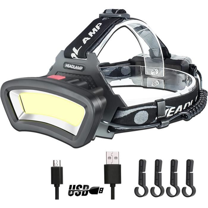 Lampe Frontale LED COB Rechargeable USB - Phare Torche De Travail, étanche, Noir, Incluse Batterie