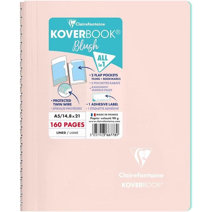Cahier Spirale Clairefontaine A5 - 180 Pages Petit Carreaux - Papier 90g | Couverture Pelliculée Aléatoire