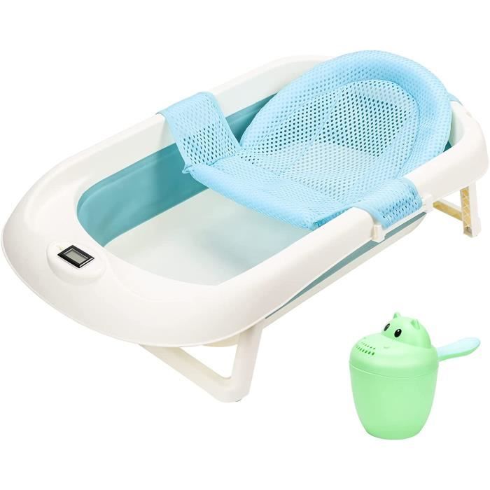 Baignoire Bébé Pliable Avec Support En Acier - Coussin Ergonomique Et Tuyau De Vidange - Pour 0 à 2 Ans (66x61x82 Cm)