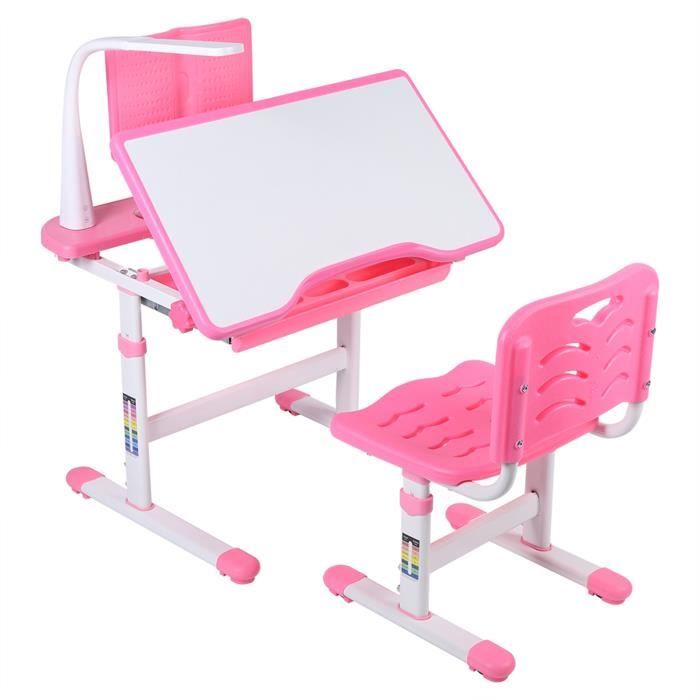 ensemble bureau et chaise pour enfants - avec lampe de protection des yeux - surenhap - rose - ergonomique et réglable