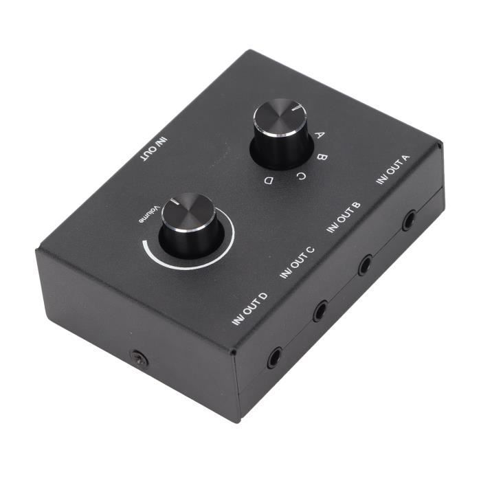 LiNKFOR Commutateur Audio Stéréo 4 Ports 3,5 Mm – Sélecteur 1 Entrée 4 Sorties Ou 4 Entrées 1 Sortie + Volume