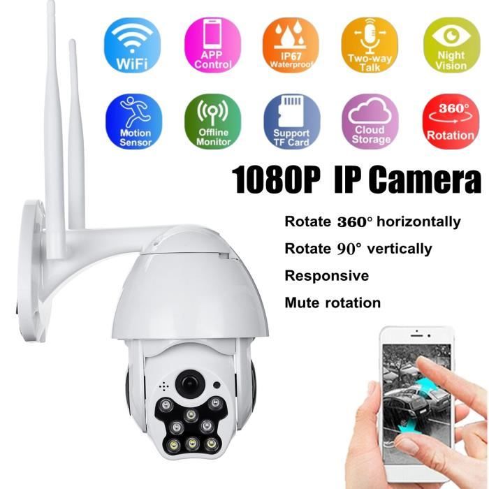 Caméra de Surveillance 1080P wifi IP Sans fil Vision Nuit Sécurité Extérieur 