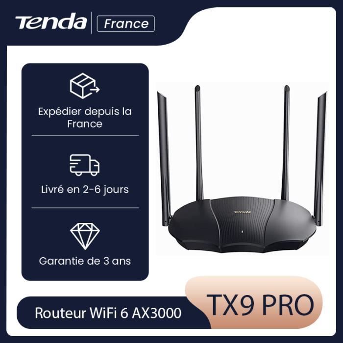 TENDA Routeur WiFi 6 AX3000 dual bande processeur double cœur 1.6 GHz OFDMA+MU-MIMOTélécommande Contrôle parental TX9 pro