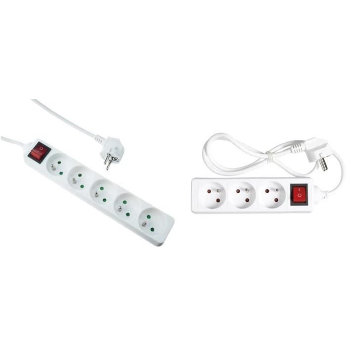 Multiprise 6 Prises Avec Interrupteurs - 1,5 M - 230V 16A - Blanc