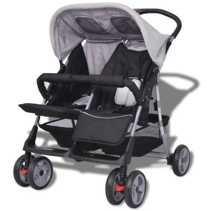 Poussette double VBESTLIFE en acier gris et noir avec panier et roulettes Pour 2 enfants jusqu a 15 kg chacun Cdiscount Puericulture Eveil bebe