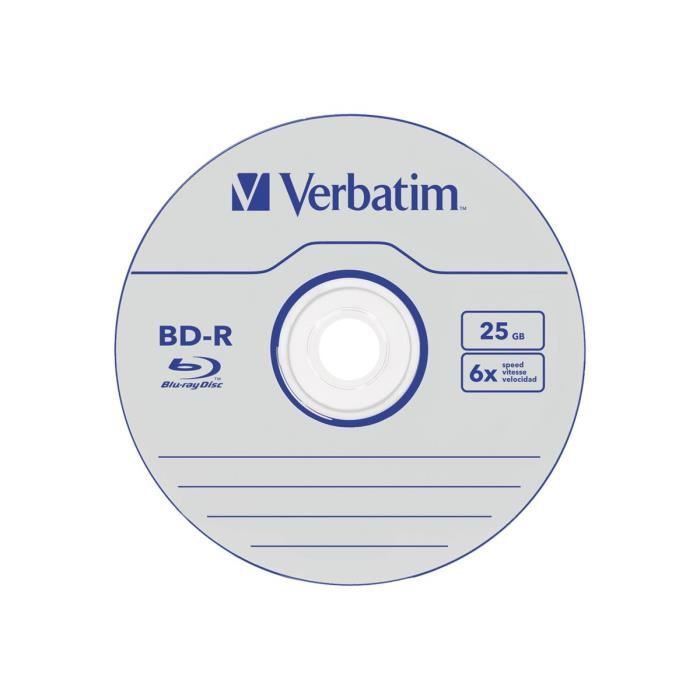 Disques BD-R VERBATIM - 25 Go 6x - Boitier CD - Lot de 5