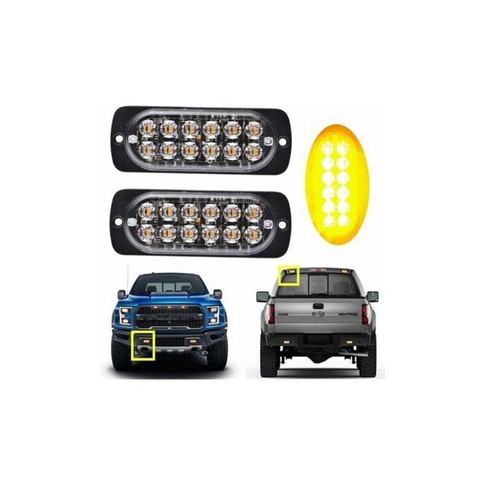 Lot De 4 Feux Stroboscopiques LED Ambre 12V/24V – 6 LED, 18 Modes | Pour Voiture, Camion, SUV, Remorque