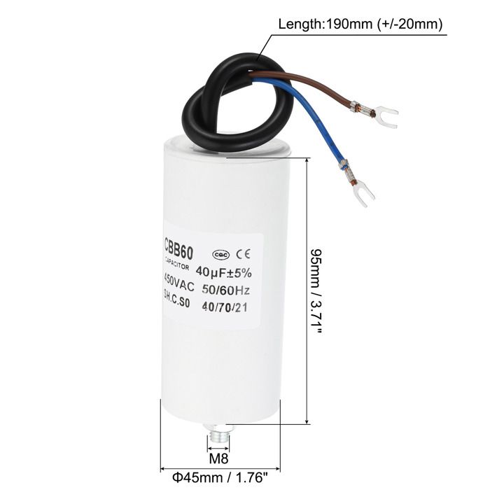 Condensateur CBB60 18µF 450V 2 Fils 50/60Hz - Cylindre 73x40mm - Neuf Pour Lavage/démarrage