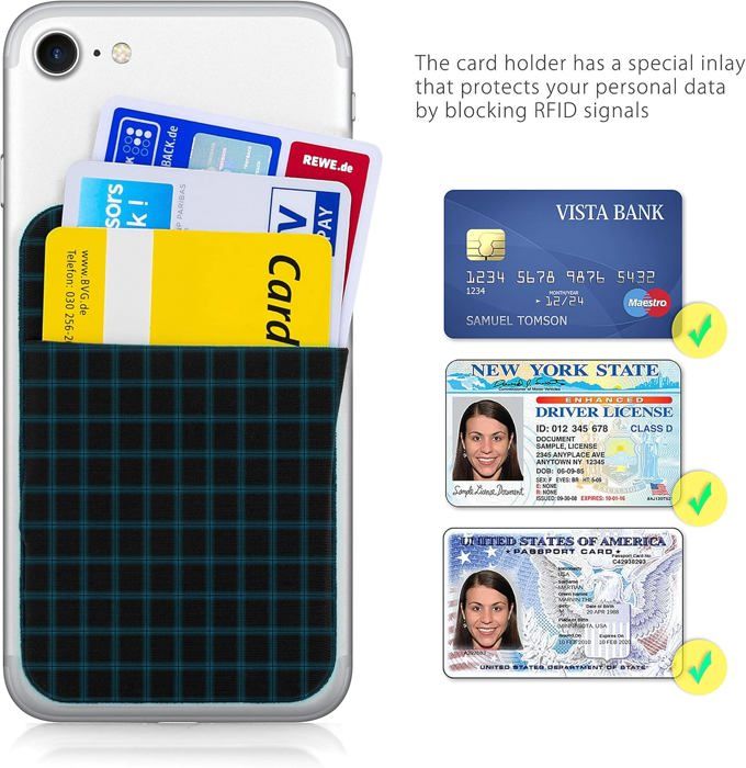 Porte-Cartes Adhésif MyGadget Pour Smartphone - Anti-RFID, Élastique, Rabat De Protection - Universel IPhone Samsung