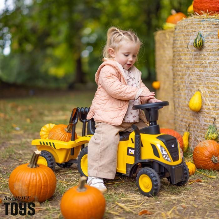 COSTWAY – Tracteur Caterpillar Enfants – Remorque Amovible, Pelle Et Râteau – LED, Musique, Klaxon – Charge 25 Kg – 1,5-3 Ans