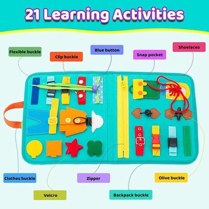 Planche d'activités ludiques pour enfants busyboard Montessori dès 3 ans