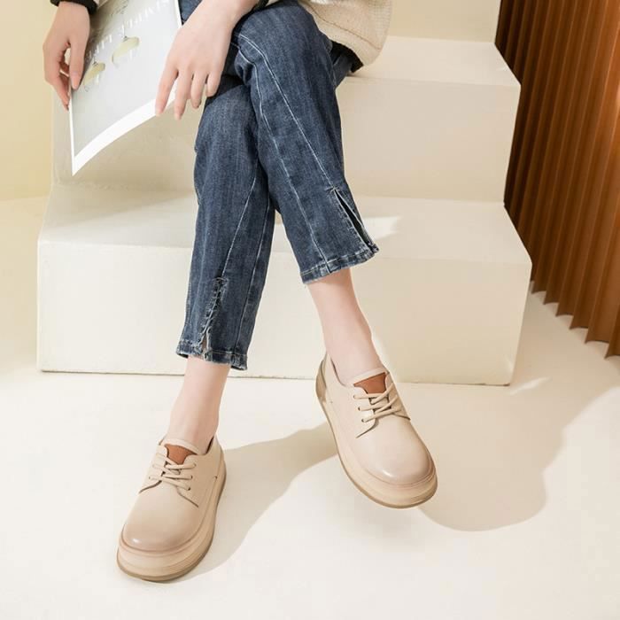 Mocassin Femme en cuir Doux Confortable Avec lacet Casual Couleur