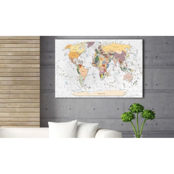 Impression sur toile avec dos en liège - Carte du monde