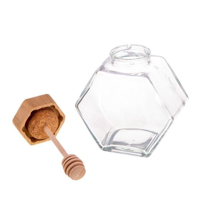 Mini pots à miel en verre hexagonaux avec trempettes en bois