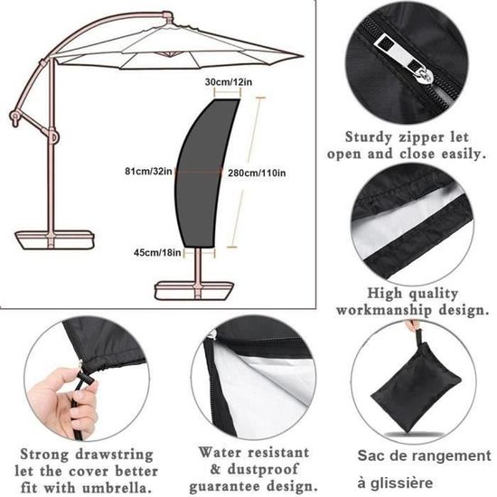 Housse De Protection Parasol 400 Cm Greemotion - Bâche Étanché Gris Anthracite 45x230 Cm