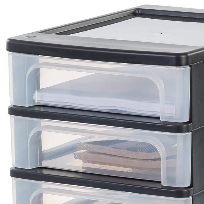 Tour De Rangement Plastique Iris Ohyama - 3 Tiroirs A4 - Noir, Sans BPA - Pour Bureau, Scolaire