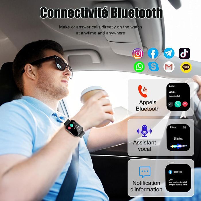 FeipuQu Montre Connectée Homme Femme avec Appel Bluetooth HD