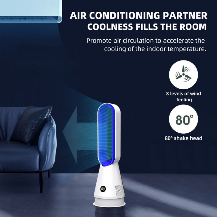 Kouamor 56cm Ventilateur Colonne, Ventilateur Sans Pale, Silencieux, Ventilateur Tour De Bureau,ChronoméTrage 8h, Oscillant à 80° Avec TéLéCommande,Ventilateur Colonne Pour Salon Et Chambre (or