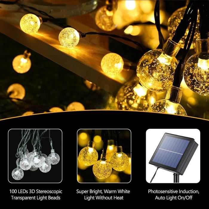 Guirlande Lumineuse Solaire Extérieure - TRAHOO - 60 LED Blanc Chaud