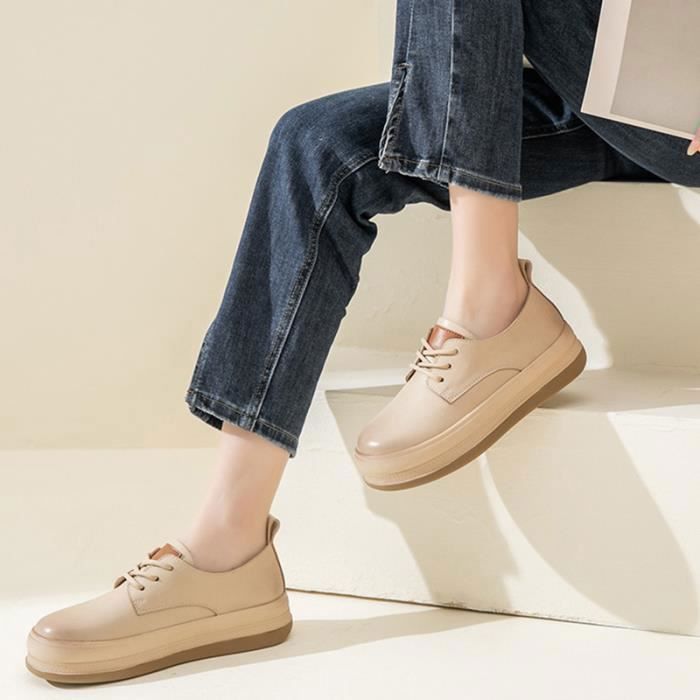 Mocassin Femme en cuir Doux Confortable Avec lacet Casual Couleur