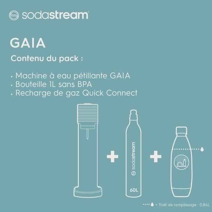 SodaStream GAIA Machine à Eau Pétillante - Pack 1 Bouteille 1L Compatible  Lave-Vaisselle + 1 Recharge de Gaz 60L à Clipser - Noire - Cdiscount  Electroménager