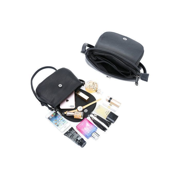 Sac à Main Rond Noir Clouté - Bandoulière Similicuir Avec Franges Et Chaînette - Taille Moyenne