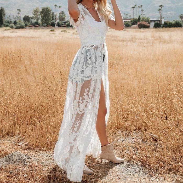 Robe Boho De Plage Maxi - Caftan En Coton, Couverture Maillot, Taille Unique Femme - 11