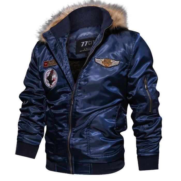 Manteau Moto Homme Grande Taille Doublée Polaire A Capuche Fausse