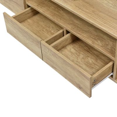 HOMCOM Meuble TV 140 Cm Effet Marbre Et Bois Naturel - Meuble Télé 32-65" Avec 3 Tiroirs Et 2 Étagères