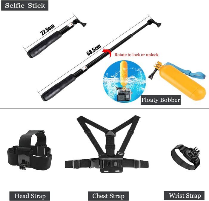 Kit D’accessoires Navitech 60-en-1 – Pour Caméras D’action TIMNUT 4K, Supports, Trépied, Sangles, Flotteur