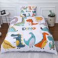 Parure de lit Imprimé Dinosaure pour Enfant Kids Garçon Housse de couette Blanc avec Taie d'oreiller 140 x 200 cm-0