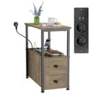 VIVOLILV VIVOLIL - Table de Nuit - Bout de Canapé avec 2 Tiroirs et Ports USB - pour Petit Espace - Style Industriel - L 30 x P 60 x H 61 cm