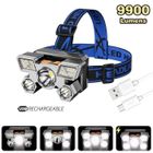 ENF1TROUV Lampe Frontale 9900 Lumens Puissante LED Rechargeable USB - Étanche et Léger - 4 Modes - pour le Camping, la Pêche, le Jogging