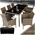 ENSEMBLE TABLE CHAISE DE JARDIN - TECTAKE - Salon de jardin ALMANSA 8 places Housse protection incluse - Marron Naturel/Gris Foncé