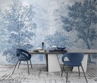 Papier Peint Panoramique jungle forêt bleue Soie, 350×250cm, Poster geant Mural, pour Salon Chambre restaurant Décoration Murale