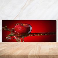 Tulup 125x50cm Crédence de cuisine sur verre sécurité:- Nourriture boissons - Pomme Eau - Rouge