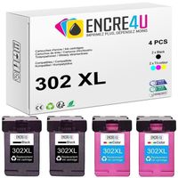 302XL ENCRE4U - Lot de 4 cartouches : 2 x NOIR ( 600 pages ) + 2 x COULEURS ( 400 pages ) compatibles avec HP 302 XL HP302 HP302XL